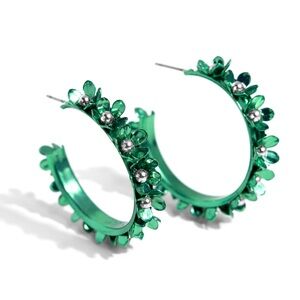 Elegant Green Floral Hoop Earrings